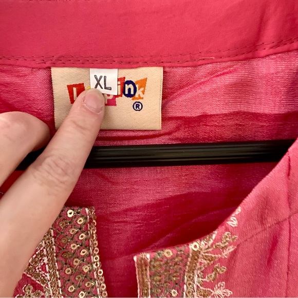 Indian Tunic Dress Pink with Gold Embroidery and matching pants Size XL NWOT - Picture 7 of 9